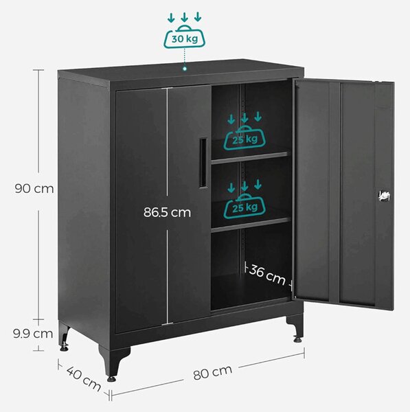 Elegantní černá kovová komoda ALBUS – 80x40x90 cm s policemi