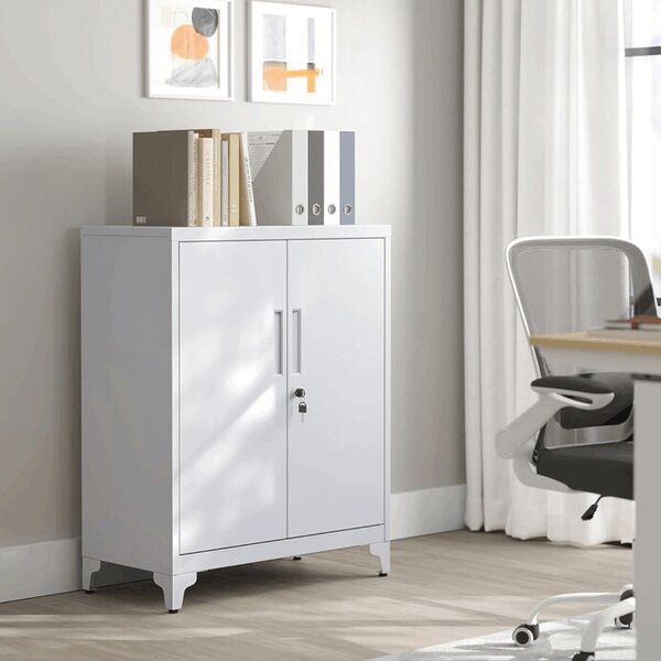 Elegantní bílá kovová komoda ALBUS – 80x40x90 cm s policemi