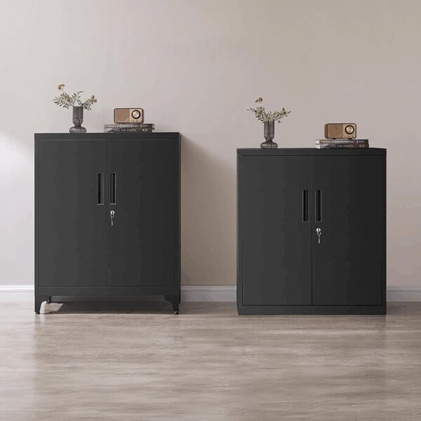 Elegantní černá kovová komoda ALBUS – 80x40x90 cm s policemi
