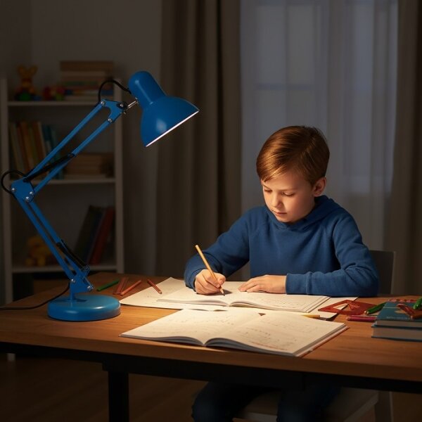 Stolní lampa AURIQ 1xE27/60W/230V modrá