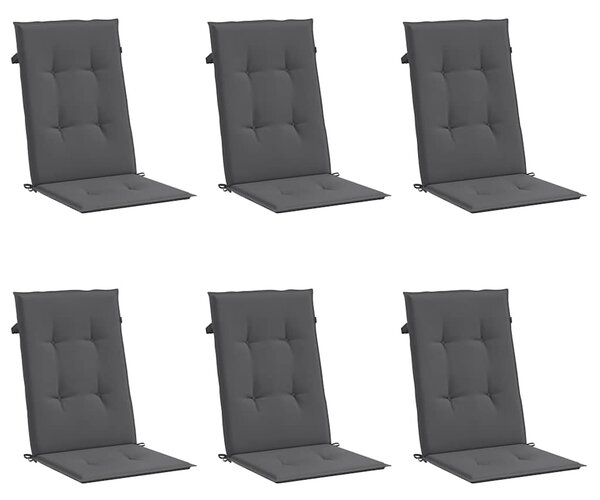 Podušky na židli vysoké opěradlo 6 ks antracitové 120x50x3 cm 314104