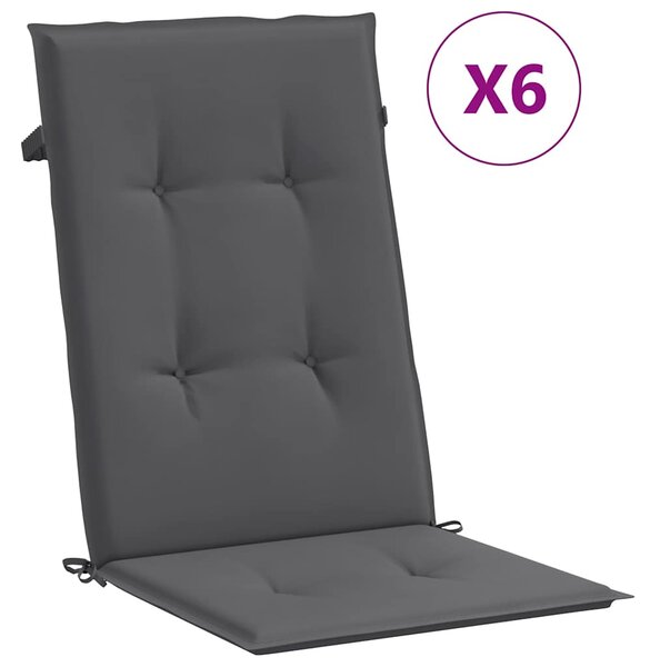 Podušky na židli vysoké opěradlo 6 ks antracitové 120x50x3 cm 314104