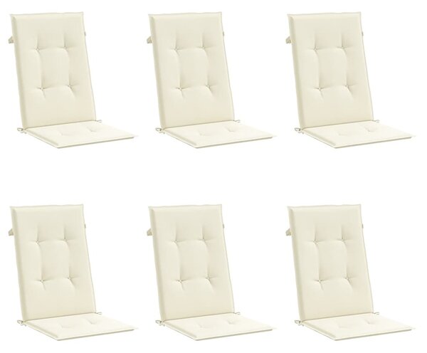 Podušky na židli vysoké opěradlo 6 ks krémové 120x50x3cm textil 314106