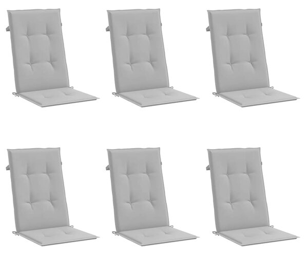 Podušky na židli vysoké opěradlo 6 ks šedé 120x50x3 cm textil 314105