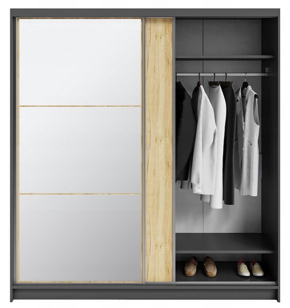 Šatní skříň DENVE 200x218x60,3 cm dub craft/šedá se zrcadlem