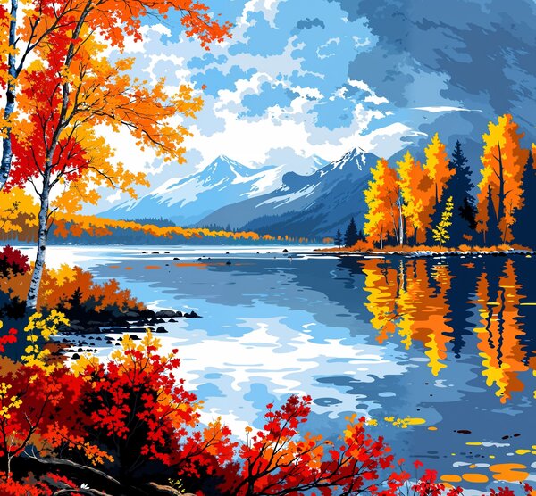 Obraz na plátně - Jezero s břízovým hájem FeelHappy.cz Velikost obrazu (šířka x výška): 60 x 20 cm