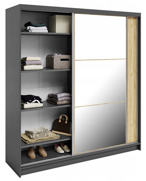 Šatní skříň DENVE 200x218x60,3 cm dub craft/šedá se zrcadlem