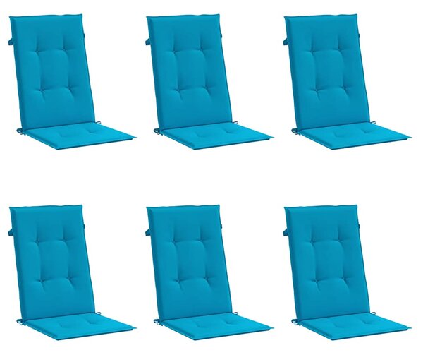 Podušky na židli vysoké opěradlo 6 ks modré 120x50x3 cm textil 314108