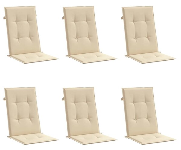 Podušky na židli vysoké opěradlo 6 ks béžové 120x50x3 cm textil 314107