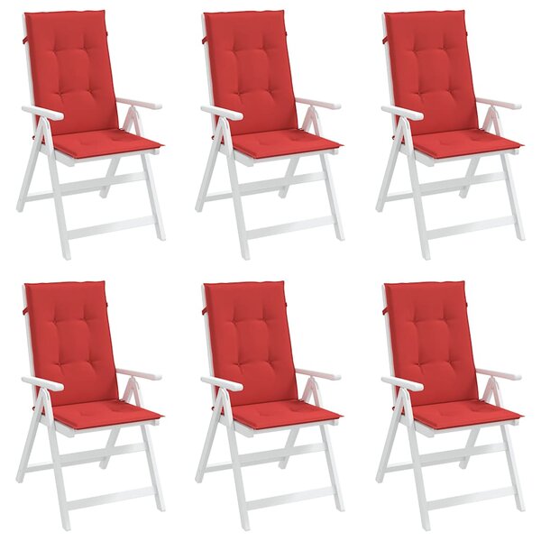 Podušky na židli vysoké opěradlo 6 ks červené 120x50x3cm textil 314110