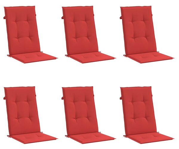 Podušky na židli vysoké opěradlo 6 ks červené 120x50x3cm textil 314110