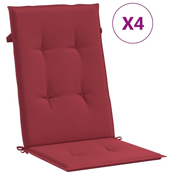 Podušky na židli vysoké opěradlo 4 ks vínové 120x50x3 cm textil 314114
