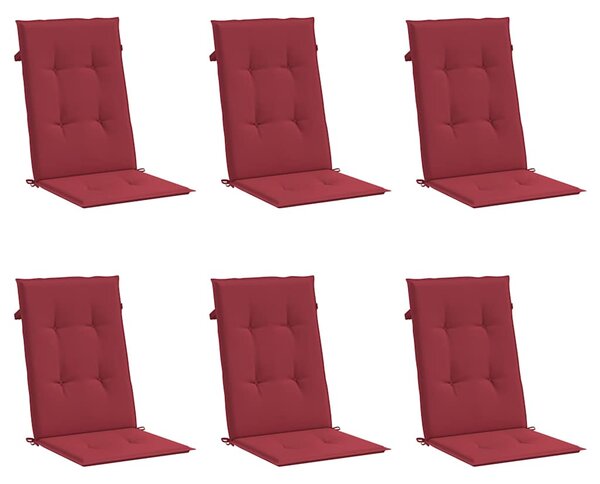 Podušky na židli vysoké opěradlo 6 ks vínové 120x50x3 cm textil 314115