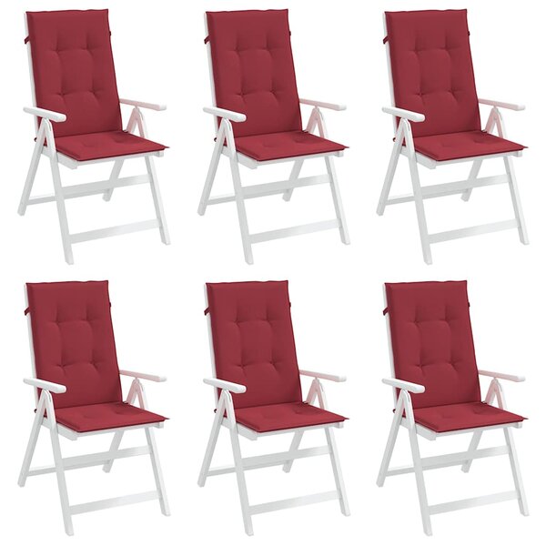 Podušky na židli vysoké opěradlo 6 ks vínové 120x50x3 cm textil 314115