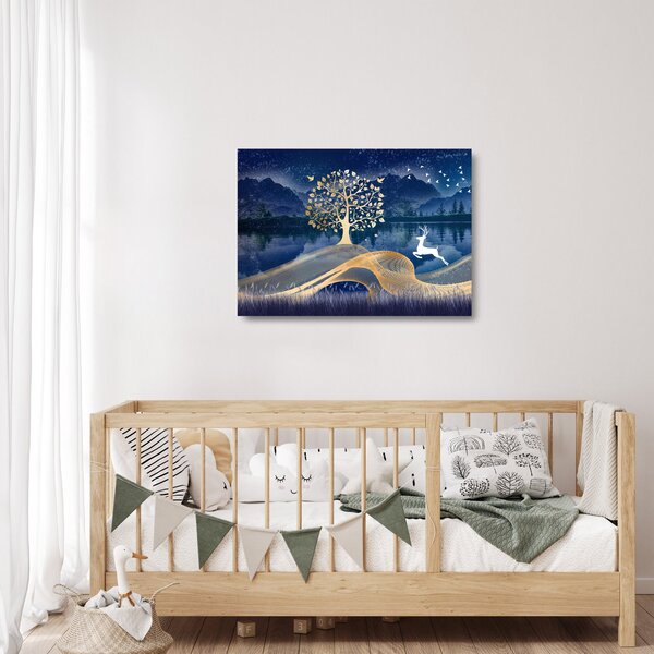 Skleněný obraz jelenů při úplňku (70x50 cm)