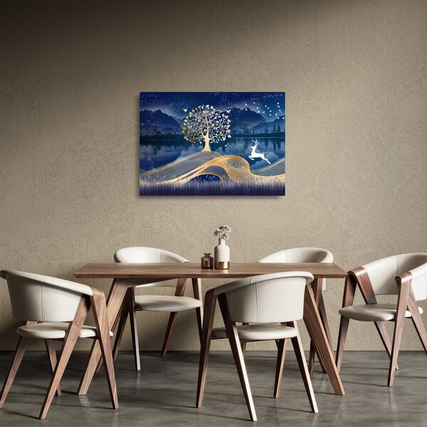 Skleněný obraz jelenů při úplňku (70x50 cm)