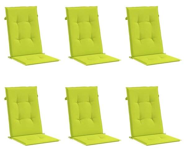 Podušky na židli vysoké opěradlo 6 ks jasně zelené 120x50x3 cm 314121