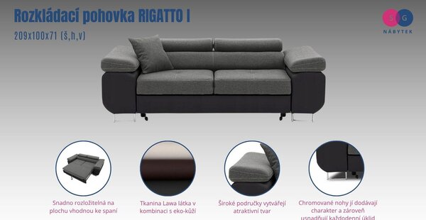 Rozkládací pohovka RIGATTO I Světle šedá/černá
