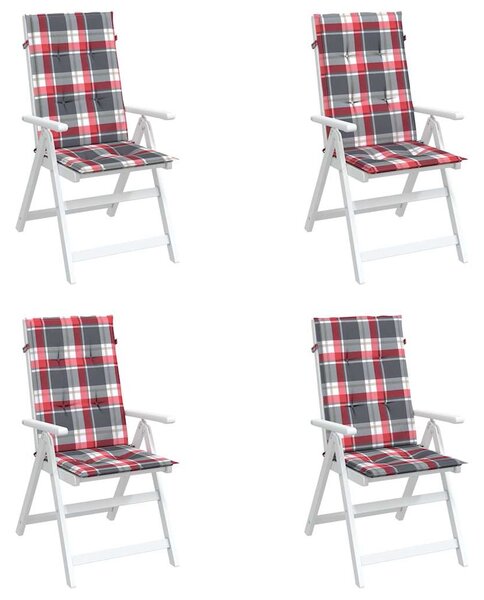 Podušky židle vysoké opěradlo 4 ks červené kárované 120x50x3 cm 314126