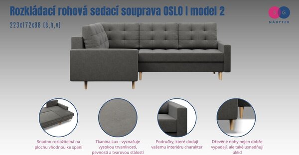 Rozkládací rohová sedací souprava OSLO I model 2 Levá Šedá I