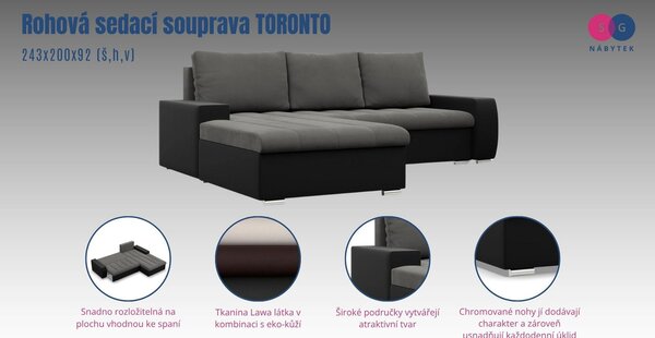 Rohová sedací souprava TORONTO Levá Šedá/bílá