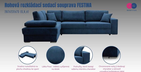 Rohová rozkládací sedací souprava FESTINA Levá Olivová
