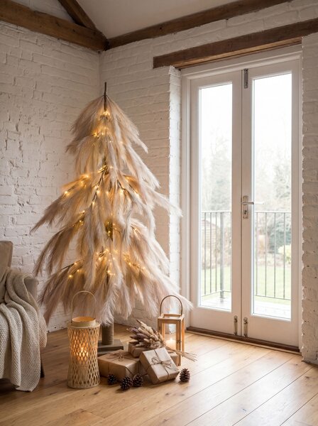 Venkovní dekorace LED BIFROST 123 cm Vánoční stromek Béžová