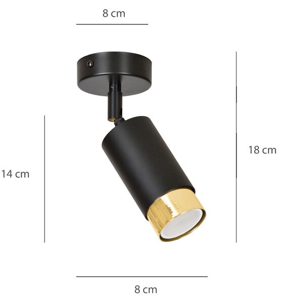 Stropní svítidlo HIRO 1 – černé / zlaté, 1× GU10, šířka 8 cm