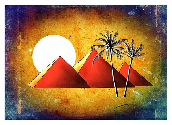 Skleněný obraz malovaných egyptských pyramid (70x50 cm)