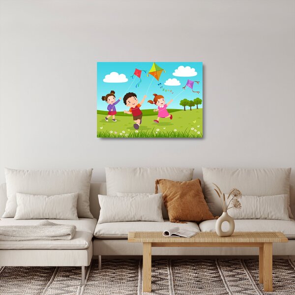 Skleněný obraz - Děti pouští draka (70x50 cm)