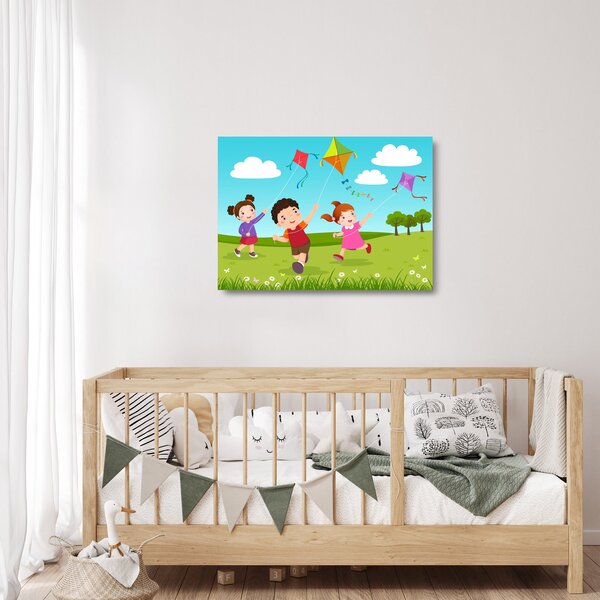 Skleněný obraz - Děti pouští draka (70x50 cm)