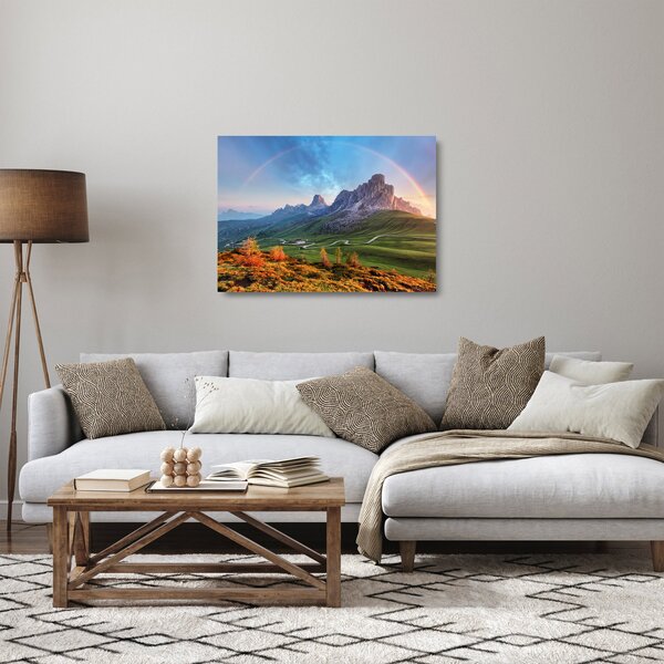 Skleněný obraz duhy nad skalisky (70x50 cm)