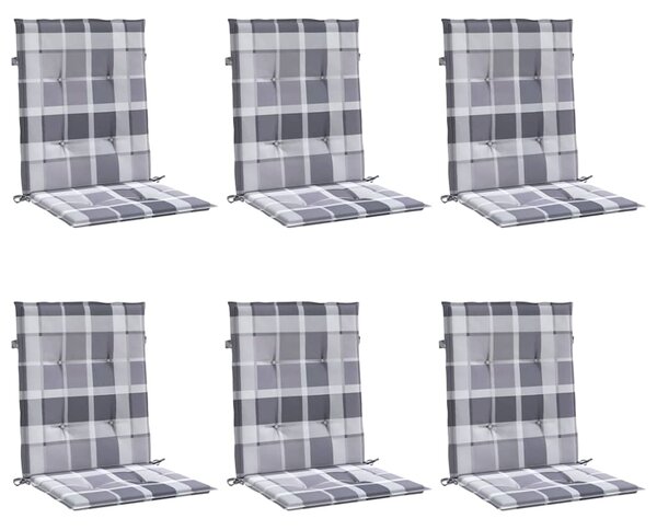 Podušky na židli nízké opěradlo 6 ks šedé kárované 100x50x3 cm 314157