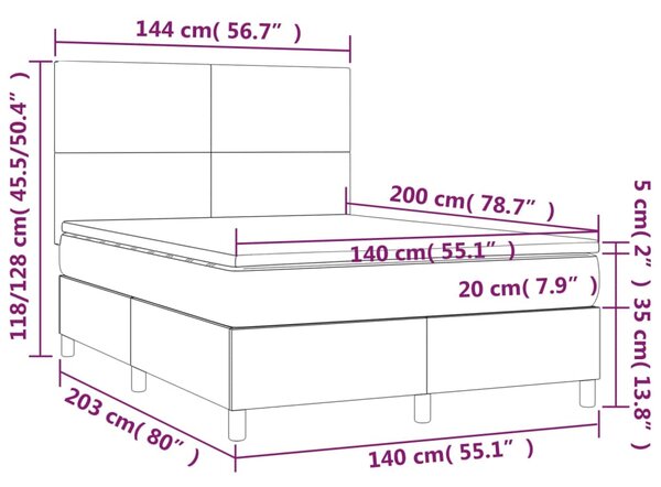 Box spring postel s matrací tmavě šedá 140x200 cm textil 3142178