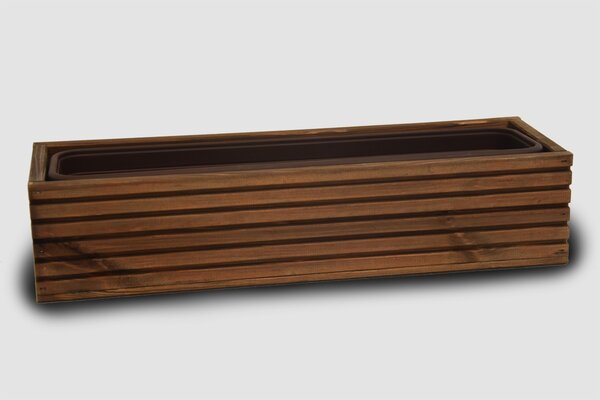 Vingo Dřevěný truhlík s plastovou vložkou - hnědý Rozměry (cm): 64 x24, v.14