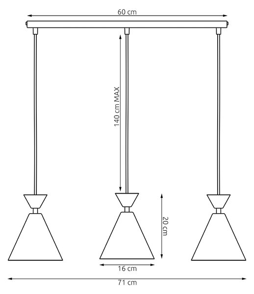 Závěsné svítidlo KLEVER 3 – bílé / černé, 3× E14, šířka 71 cm