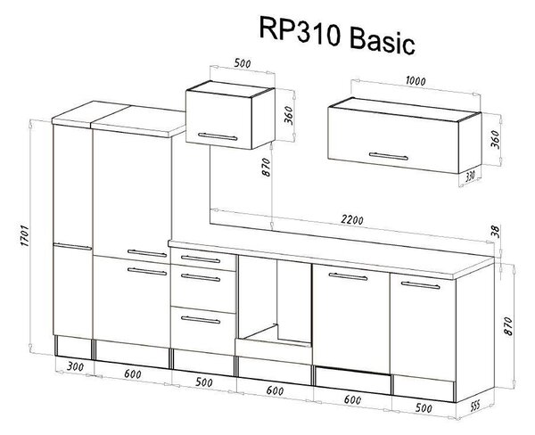 KUCHYŇSKÝ BLOK 310 cm Respekta - Online Only kuchyňské linky, Online Only