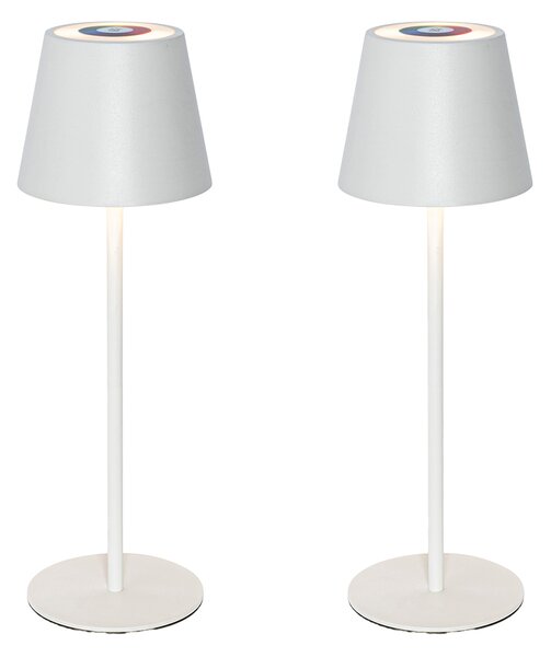 Sada 2 stolních lamp bílých se stmívačem a dobíjecím RGBW - Murdock