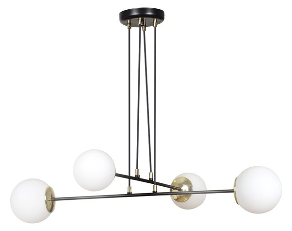 Závěsné svítidlo OGNIS 4 – černé, bílé sklo, 4× E27, šířka 75 cm