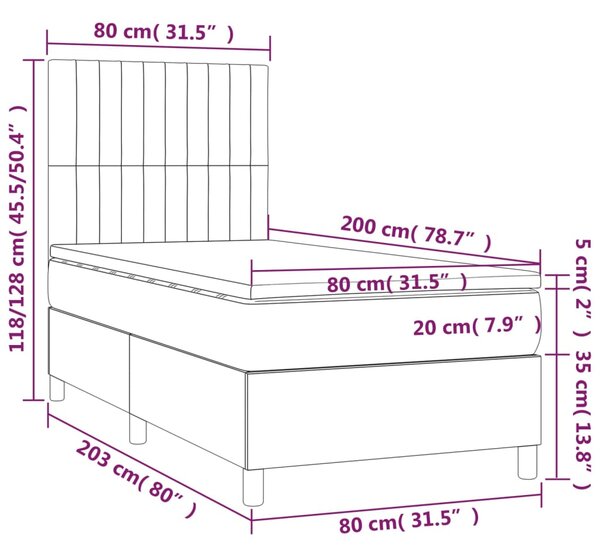 Box spring postel s matrací světle šedá 80 x 200 cm textil 3141889