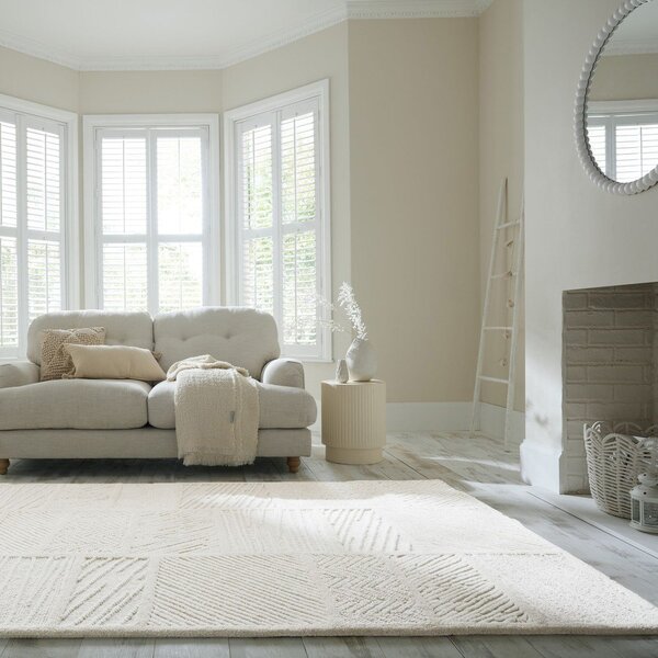 Bílý ručně tkaný koberec s příměsí vlny 140x200 cm Sculptured Blocks – Flair Rugs