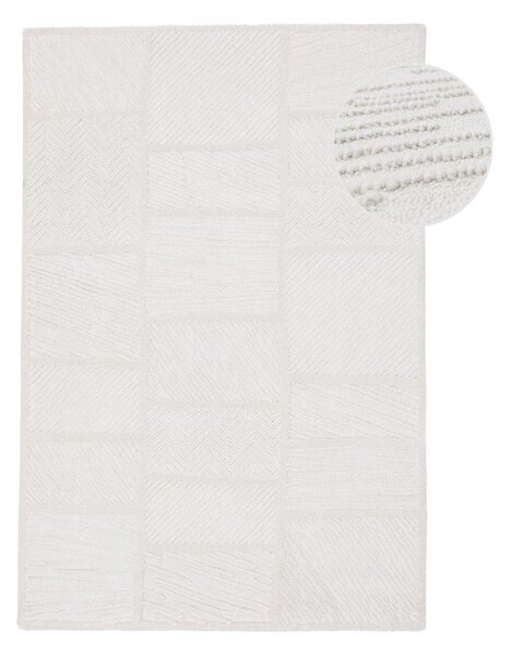 Bílý ručně tkaný koberec s příměsí vlny 140x200 cm Sculptured Blocks – Flair Rugs