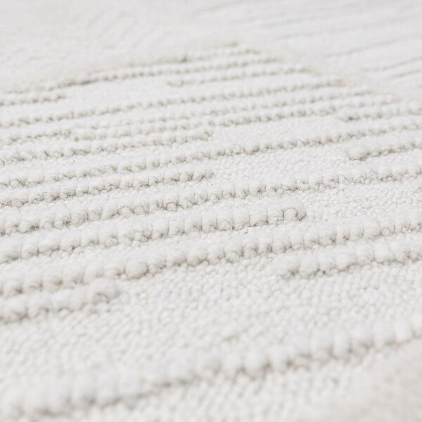 Bílý ručně tkaný běhoun s příměsí vlny 80x230 cm Sculptured Blocks – Flair Rugs