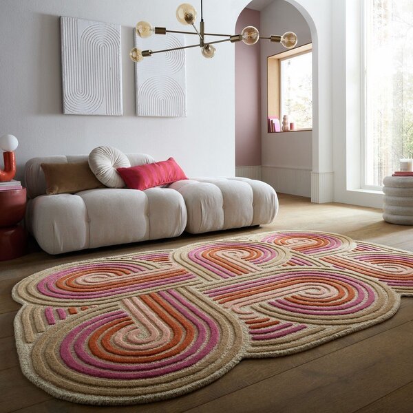 Růžový ručně tkaný vlněný koberec 140x200 cm Spiral Shaped – Flair Rugs
