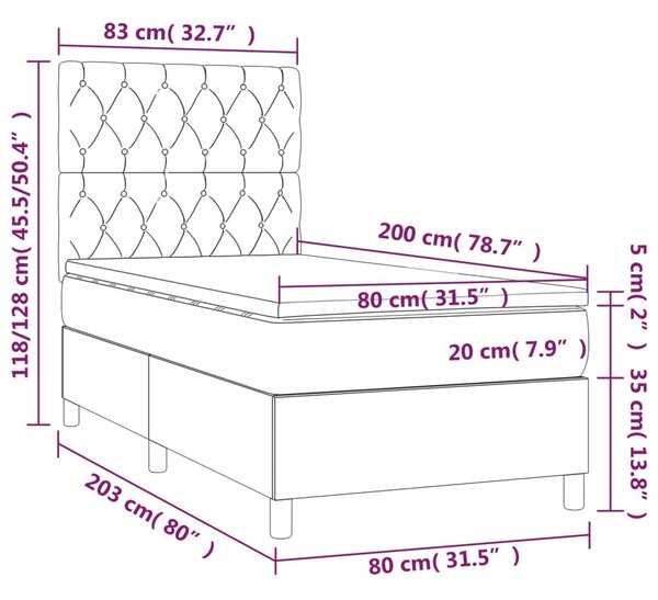 Box spring postel s matrací tmavě hnědá 80x200 cm textil 3141972