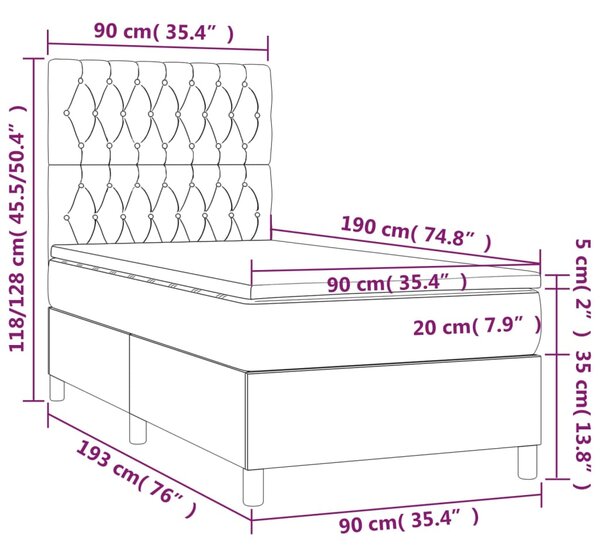 Box spring postel s matrací tmavě hnědá 90x190 cm textil 3142540