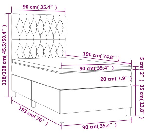 Box spring postel s matrací světle šedá 90x190 cm textil 3141977