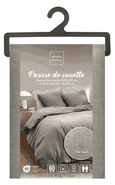 Šedé 3dílné bavlněné povlečení na dvoulůžko/prodloužené 240x220 cm Meline – douceur d'intérieur