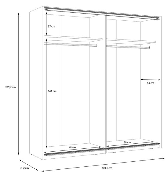 SKŘÍŇ S POSUVNÝMI DVEŘMI, bílá, vysoce lesklá bílá, 200,1/209,7/61,2 cm home24 - Šatní skříně
