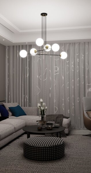 Závěsné svítidlo OGNIS 6 – černé, bílé sklo, 6× E27, šířka 90 cm